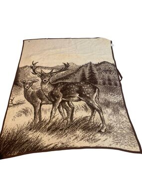 Vintage Ibena Dolan Deer Baby Fawn Throw Reversible 52 x 73 Inches